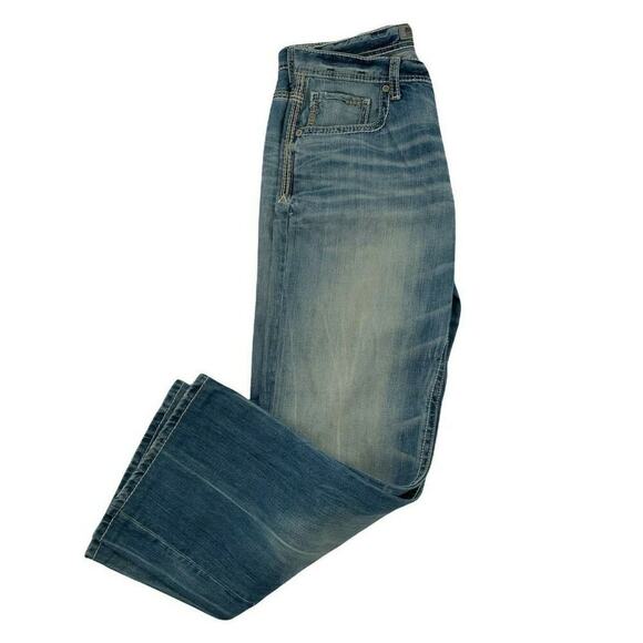 BKE Tyler Jeans Men's Size 32R Straight Leg Medium Wash Whiskers Stitched Denim - Picture 4 of 12